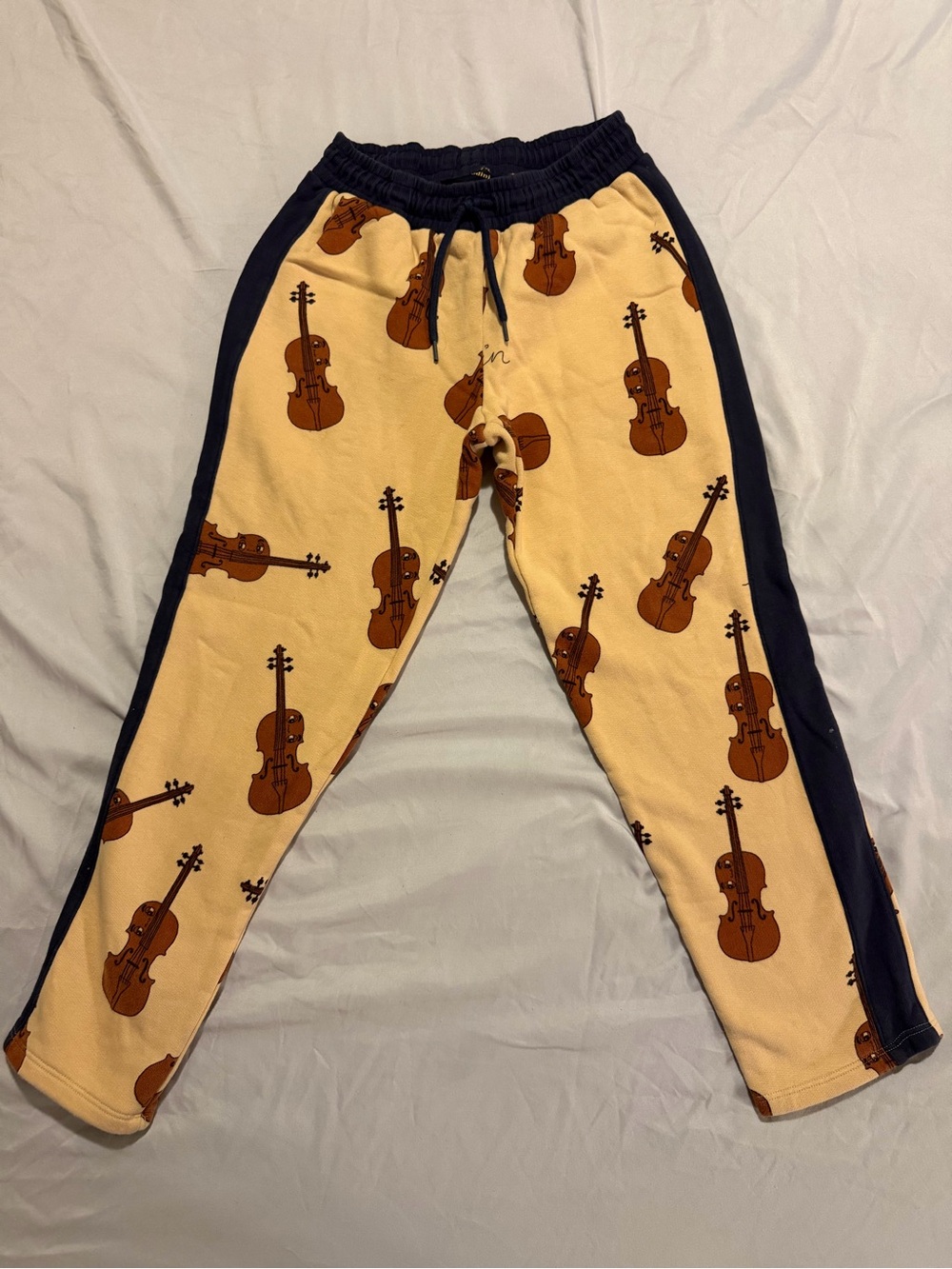 Mini Rodini Kids Violin Print Jogger Pants - Beige Brown RARE